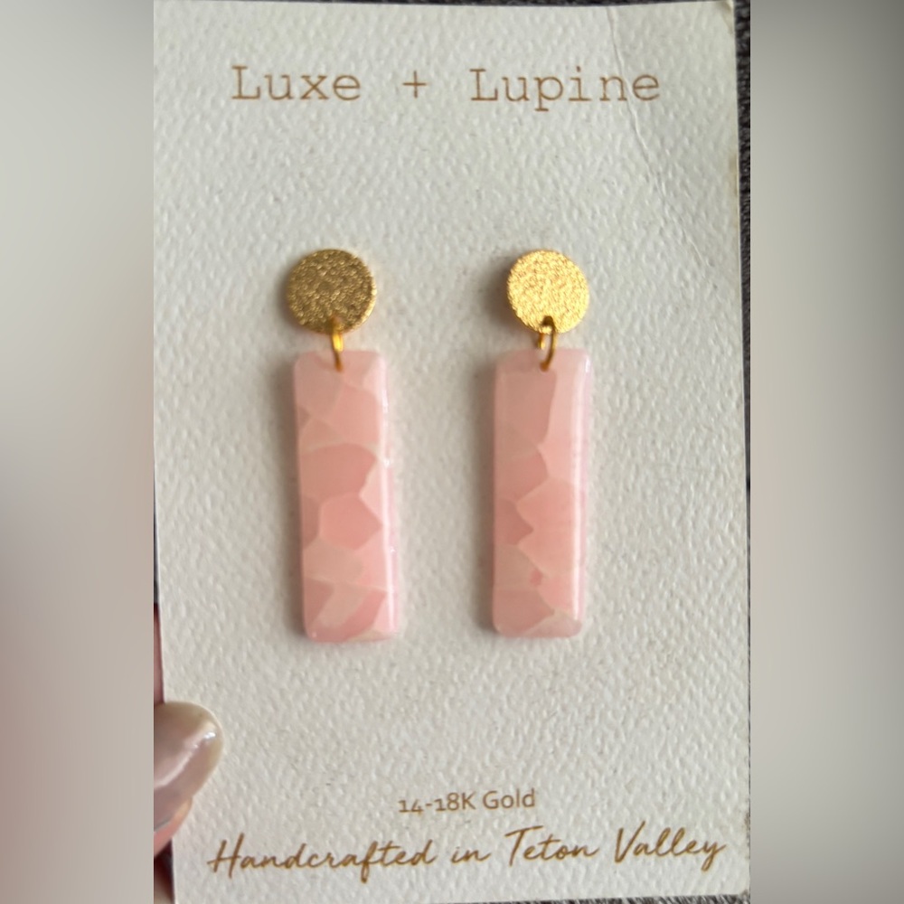 Pink 18 K Gold Rectangular Drop Earrings